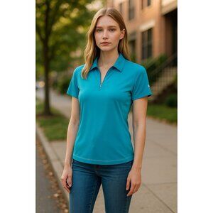 NEW Slazenger Womens Blue White Teal Short Sleeve Golf Polo Shirt Size S Stretch